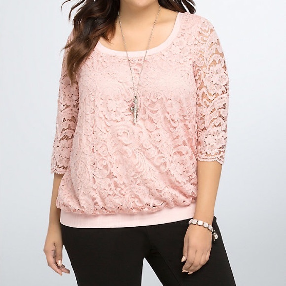 torrid Tops - Torrid Pink Lace Sweatshirt 2 rhinestone